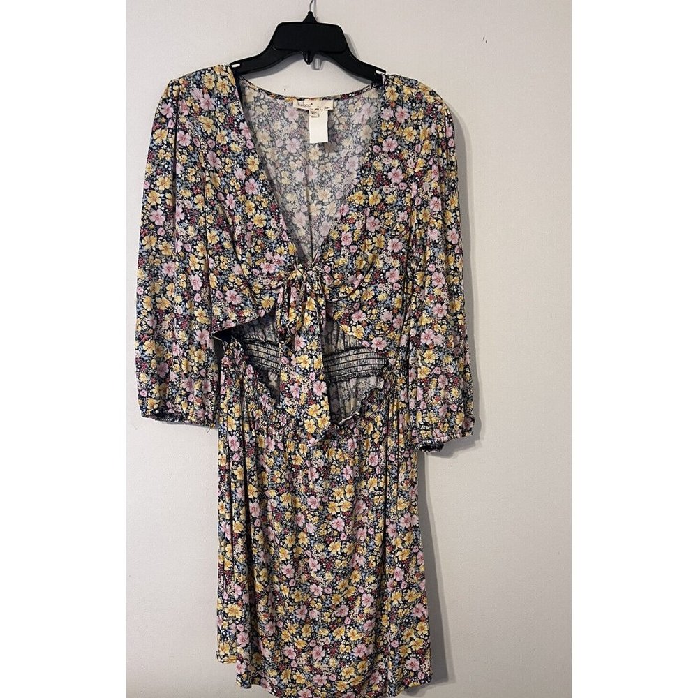 Bebop Dress Floral Print Tie Front, Midriff-Baring Smocked Dress Juniors Size XL
